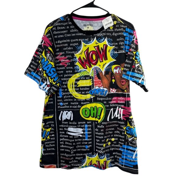 Encrypted 2X Graphic Comic Style T-Shirt WOW Smash Colorful Streetwear NWT - Picture 1 of 4